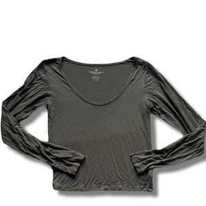 American Eagle Soft & Sexy Crop Top – Size L | Olive Green | Stretch |